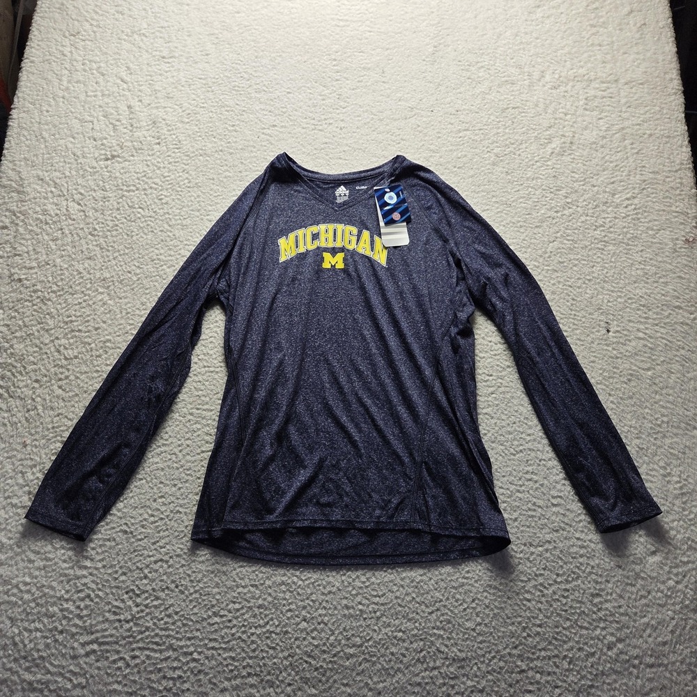 Michigan Wolverines Shirt Womens Large Blue NCAA Football Adidas Long Sleeve